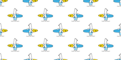 Fototapeta premium Bear seamless pattern vector Polar Bear surfboard beach cartoon scarf isolated gift wrap repeat wallpaper tile background