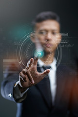Businessman Pressing Circle HUD Hologram