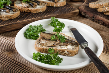 Sandwich with sprats.