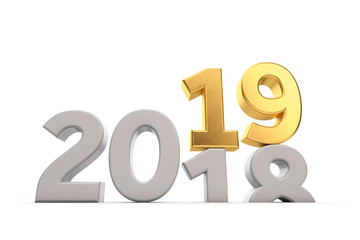 New Year 2019. Changing year date. 3D Rendering