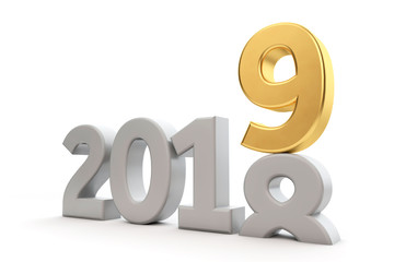 New Year 2019. Changing year date. 3D Rendering