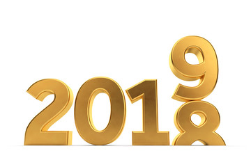 New Year 2019. Changing year date. 3D Rendering