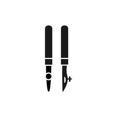 Black & white vector illustration of ruling pens to apply ink, masking fluid. Flat icon of instrument for architect, drafter. Technical drawing & calligraphy tool. Isolated object