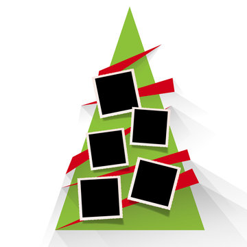 Christmas tree with photos, blank frames. Vector template with pictures to insert