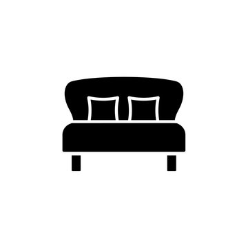 recommend clip art: Black & white vector illustration of loveseat with pillows. Double sofa. Flat icon of settee. Modern home & office furniture. Isolated object