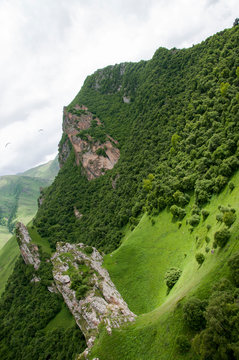 Panorama of the Chegem gorge. It is observed from height of flight the glider.