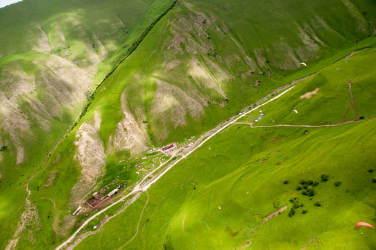 Panorama of the Chegem gorge. It is observed from height of flight the glider.