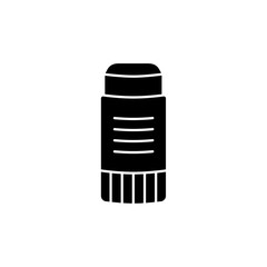 Black & white vector illustration of glue stick. Flat icon of adhesive tube for hobby & diy projects. Stationery for school, office & home.  Isolated object