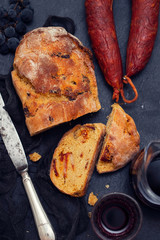 cornbread with chourico and red wine
