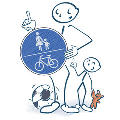 Strichm&auml;nnchen mit einem  Fu&szlig;g&auml;nger und Fahrradweg vor dem K&ouml;rper