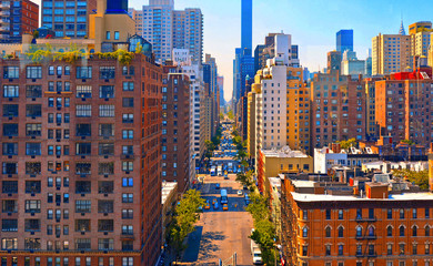 buildings, modern and old architecture and streets of manhattan in new york