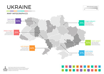 Ukraine map infographics with editable separated layers, zones, elements and district area in vector