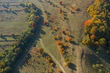 Aerial autumn countryside landscape