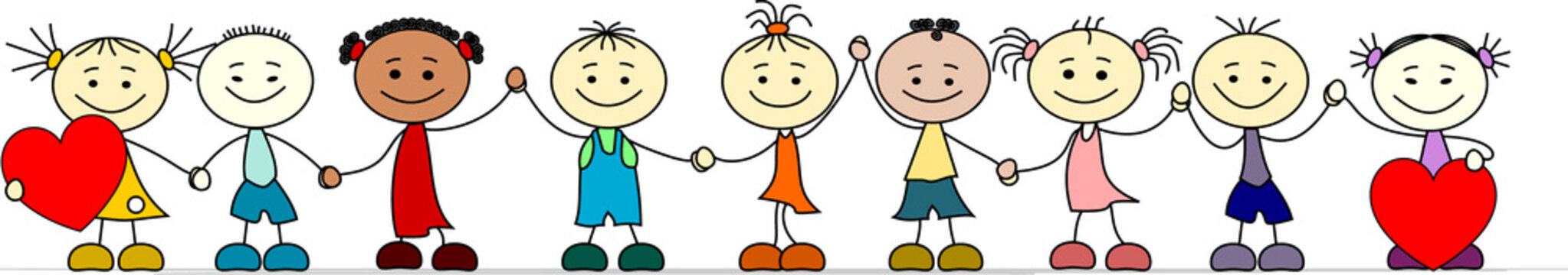 Kinder verschiedener Nationalit&auml;ten Hand in Hand