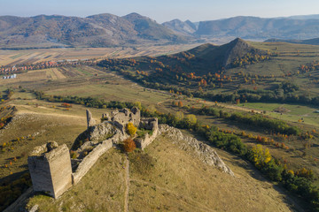 Coltesti fortress aerial drone view, Romania