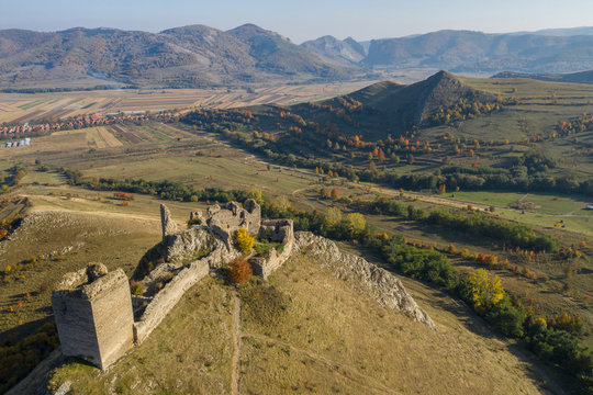 Coltesti fortress aerial drone view, Romania