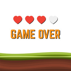 Game over pixel art arcade game screen vector illustration. Arcade retro banner, digital pixel 8-bit