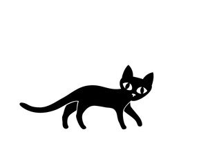 Fototapeta premium Cute small black cat with big eyes walking, vector illustration