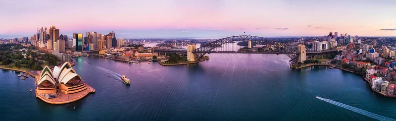 Vlies Fototapete Sydney Harbour Bridge D Kirrib CBD Pink Rise Op Pan