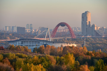 Skyline view to the Khoroshevo-Mnevniki District at dawn.