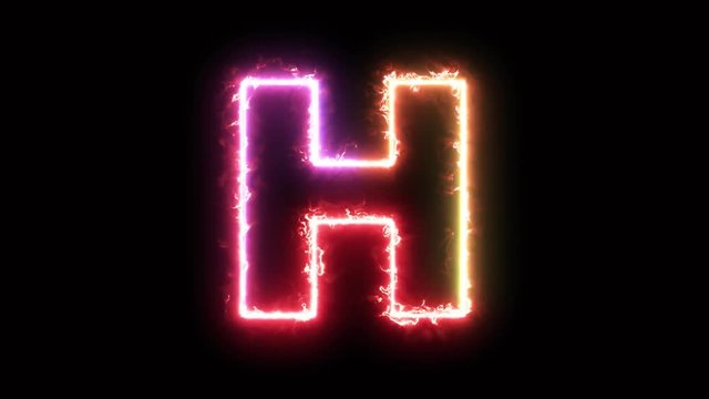 Alphabet letter H - colorful lightning energy outline looping on black background in 4k animation design	