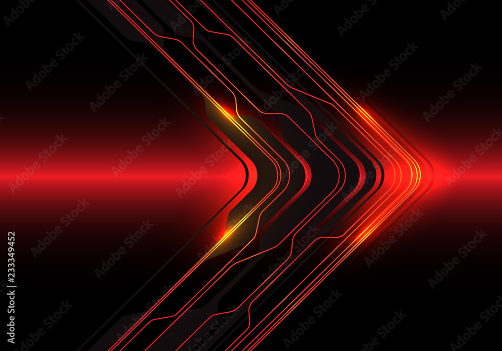 Poster abstract red light line circuit arrow direction on black design modern futuristic background vector 