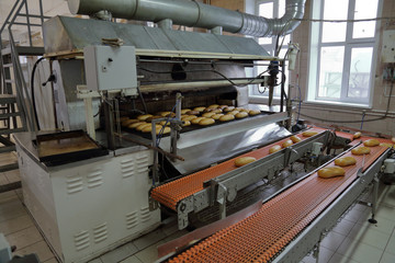 Industrial equipment and machinery at the factory of bread and sweets