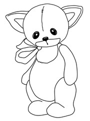Black and white coloring. Teddy Cat. A toy. Drawn by hand. Black outline. Inc