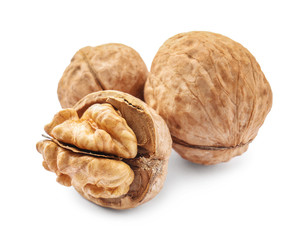 Tasty walnuts on white background