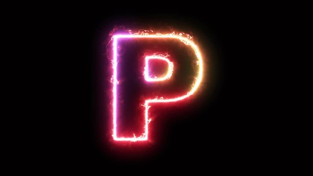 Alphabet letter P - colorful lightning energy outline looping on black background in 4k animation design	
