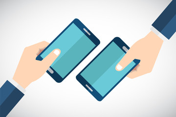 Hands holding smartphone. Human using mobile phone, Vector illustration flat cartoon design concept.