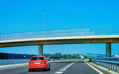 Car on highway road in Slovenia bridge