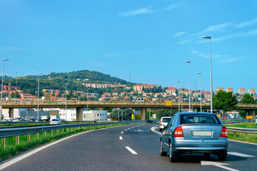 Car in highway road in Slovenia bridge