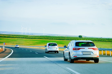 Scenery with car on highway road in Slovenia