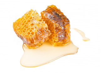 natural honey with honeycomb isolated on white background