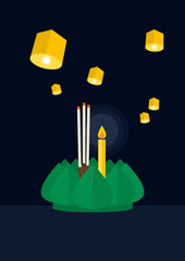 Loy Kratong festival and lanterns illustration