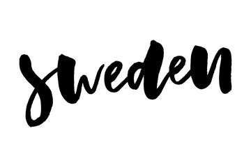 slogan Sweden hand drawn ink brush lettering with the national flag of the country.