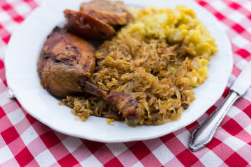 baked goose with potato and cabbage