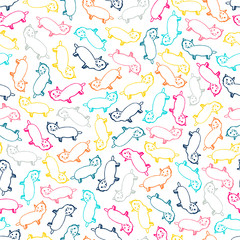 Vector seamless pattern with cats. Doodle hand drawn background with simple kittens. Cute pattern for kids.