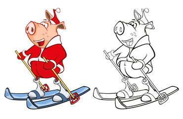 Vector Illustration of a Cute Pig. Cartoon Character. Coloring Book. Outline