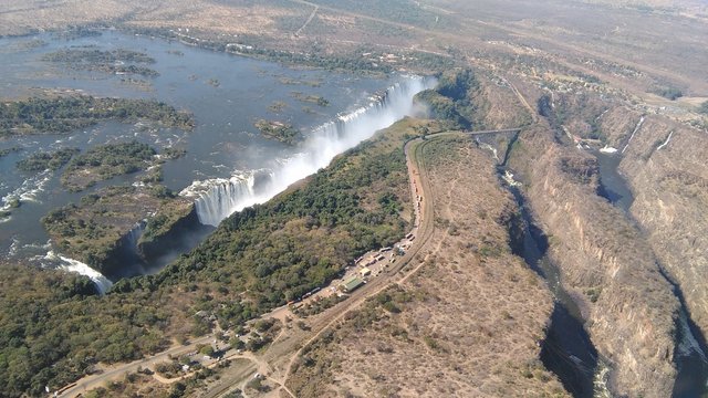 Victoria Falls waterfall aerial photo from helicopter