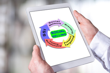 Social selling concept on a tablet