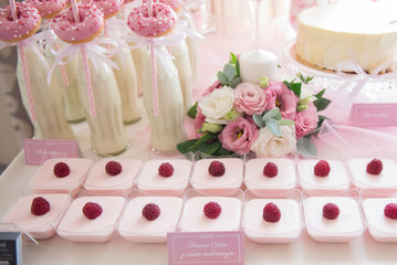 Various sweets on a sweet table at the wedding party