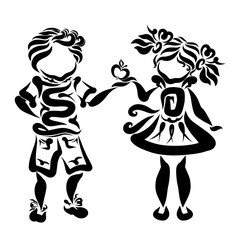 Funny cute kids, boy and girl, tasty apple