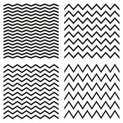 Vector Tile seamless pattern set with white and black zig zag background