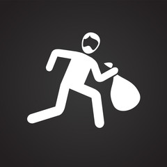 Thief running on white background icon