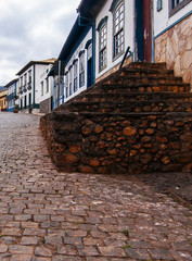 Street with old houses in an interior city. Street in old town. Historical city of sabará.
