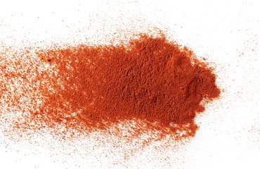 Pile of red pepper, paprika powder isolated on white background