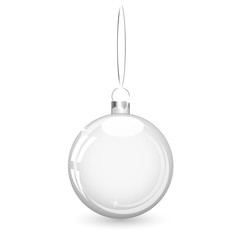 Pattern of glass transparent christmas ball. Elements of Christmas decorations. Transparent object for design, layout. A shiny toy with a silver glow.