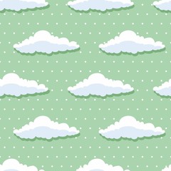 Sky seamless pattern with white clouds on the polka background